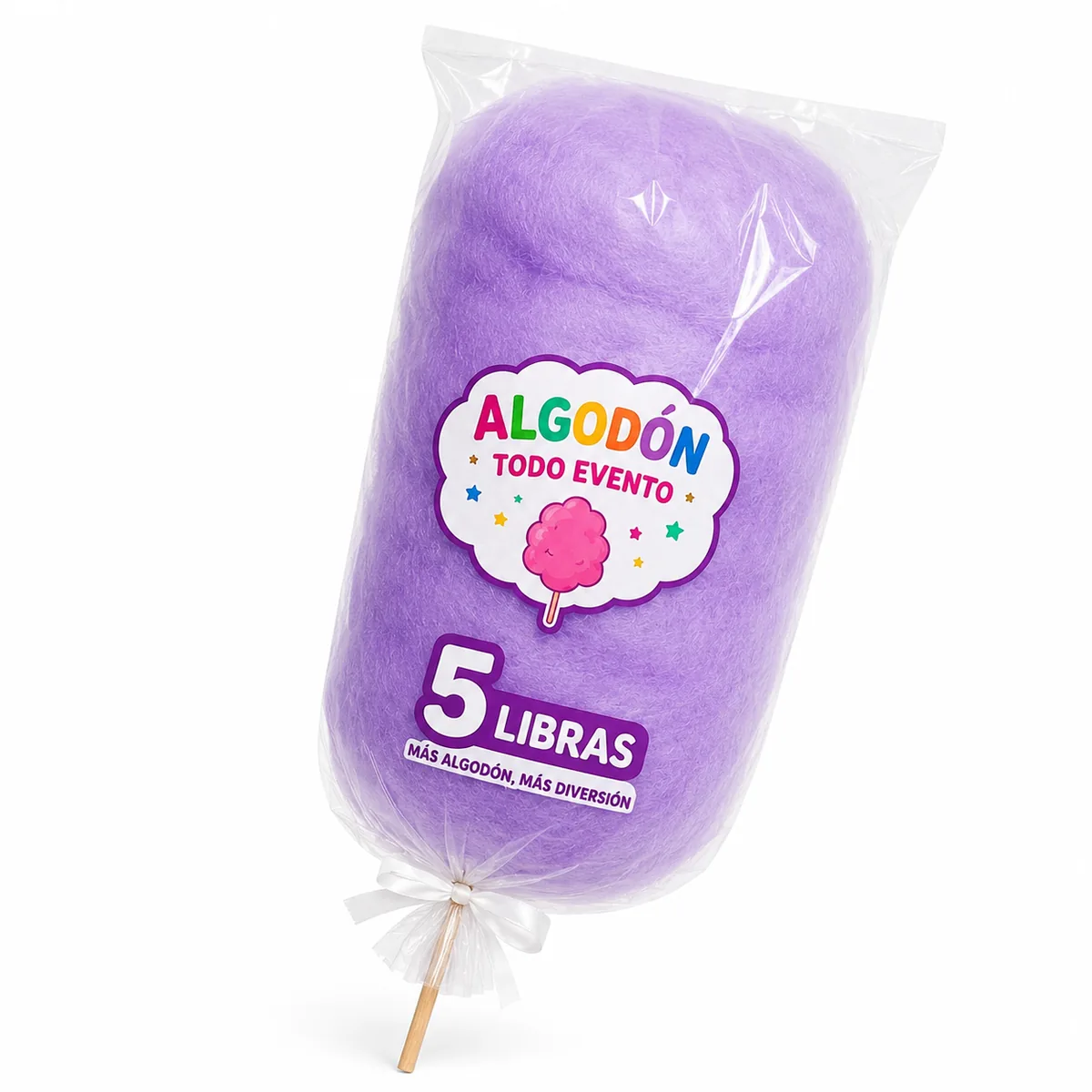 Algodón de azúcar en bolsa de 5 libras con palito a Q7.00