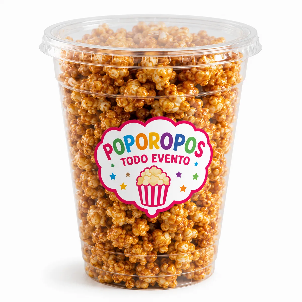Poporopos dulces acaramelados en vaso con tapa plana a Q15.00